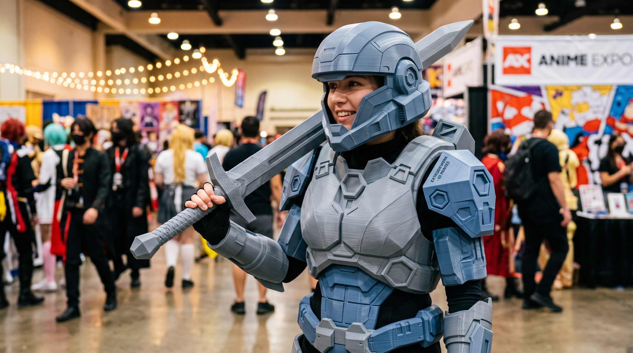 Custom 3D printed armour at an exhibition