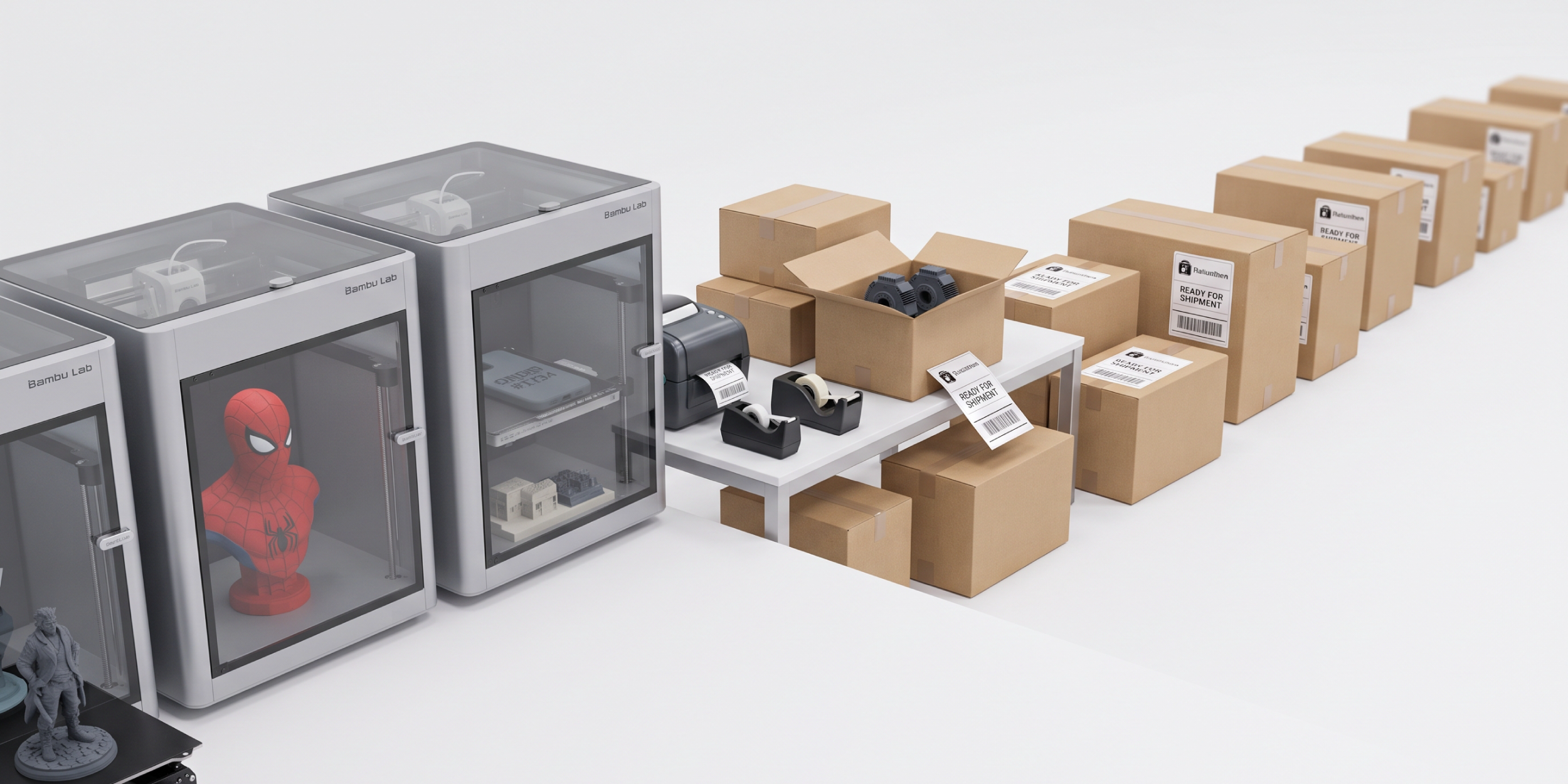 Print-on-demand production, packing and European fulfilment workflow
